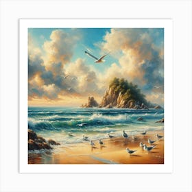 Seagulls On The Beach 1 Art Print