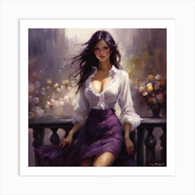 Woman Sitting On A Balcony Art Print