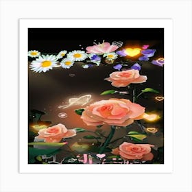 Roses And Butterflies Art Print