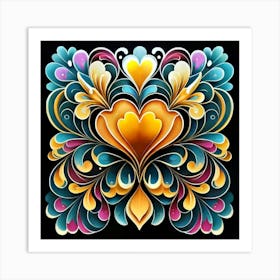 Abstract art of exotic flowers with vibrant abstract hearts in their designs, hearts, 7 Art Print