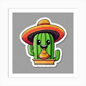 Mexico Cactus With Mexican Hat Inside Taco Sticker 2d Cute Fantasy Dreamy Vector Illustration (9) Art Print