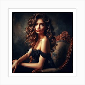 Beautiful Woman Sitting On A Chair Art Print