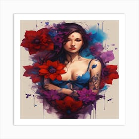 Girl With Flowers Art Print