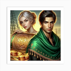 Man And A Woman Holding A Chest Art Print