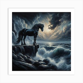 Horse Standing On Cliff Art Print