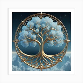 Blooming Skybluebluegold Tree Of Life In Silve (2) Art Print