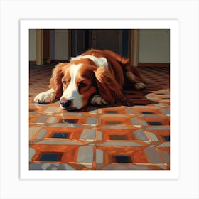 Dog Laying On A Tile Floor Art Print