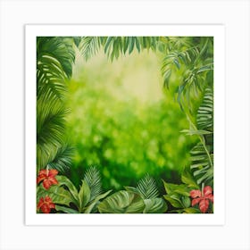 Oil Painted Rralistic Mural Of Green Tropical Foli (2) Art Print