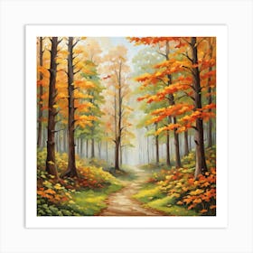 Forest In Autumn In Minimalist Style Square Composition 277 Art Print