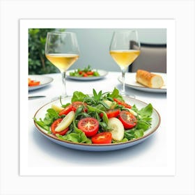 Watercolor Image Of A Vibrant And Fresh Summer Vegetable Salad On A Chic Restaurant Table Art Print