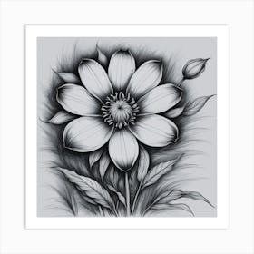 Black And White Flower Drawing Art Print