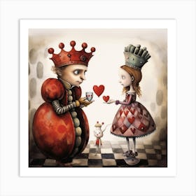 Alice And Queen Of Hearts 1 Art Print