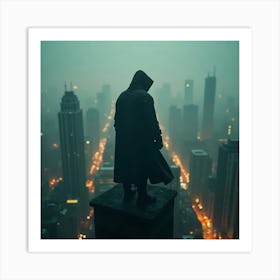 Man On Top Of A Building Art Print