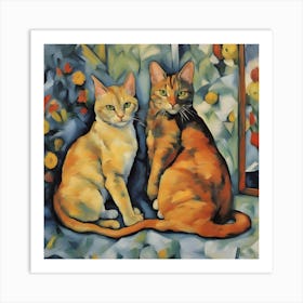 Cats In Front Of Mirror Modern Art Cezanne Inspired Art Print