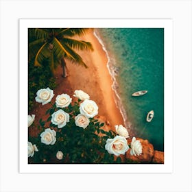 White Roses On The Beach3 Art Print