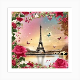 Paris Roses And Butterflies 4 Art Print