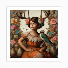 Girl With Antlers Art Print