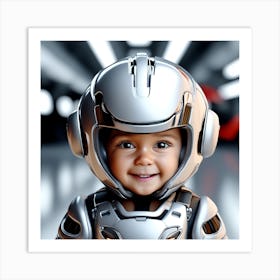 3d Dslr Photography, Model Shot, Baby From The Future Smiling Wearing Futuristic Suit Designed By Apple, Digital Vr Helmet, Sport S Car In Background, Beautiful Detailed Eyes, Professional Award Winning Portr (3) Art Print