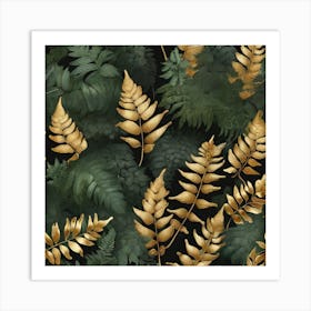 Golden and green leaves of fern Art Print