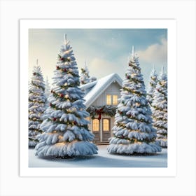 Christmas House In The Snow 1 Art Print