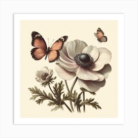 Anemones And Butterflies Art Print