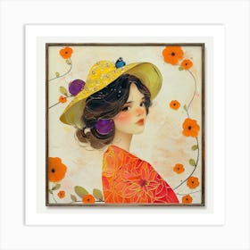 Girl With Hat Art Print