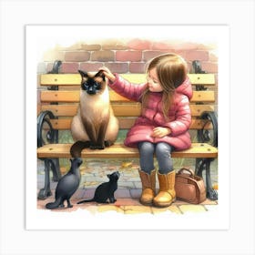 Little Girl Petting Cats Art Print