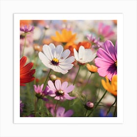 Colorful Cosmos Flowers Art Print