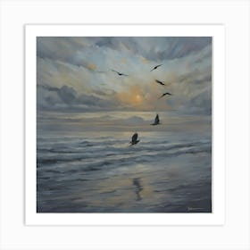 Seagulls At Sunset Art Print