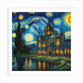 Van Gogh Painted A Starry Night Over A Gothic Castle 1 Art Print