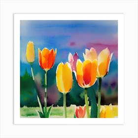 Watercolor Tulips Art Print