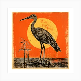 Retro Bird Lithograph Stork 4 Art Print