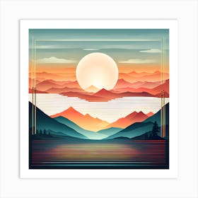 Sunset Over The Mountains VECTOR ART Art Print