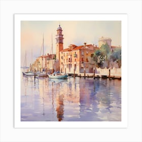 Pastel Harmony: Italian Coastal Symphony in Watercolor Art Print