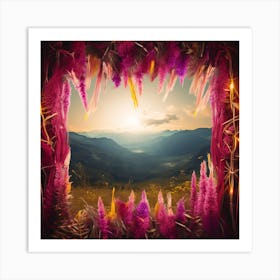 Dreamscape With Flowers And Mountains Art Print