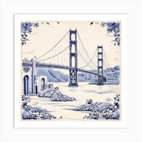 Golden Gate San Francisco Delft Tile Illustration 3 Art Print