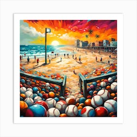 Beachside Play With Baseballs and Joyful Spirits 1 Art Print