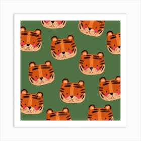 Tiger Pattern Green Square Art Print