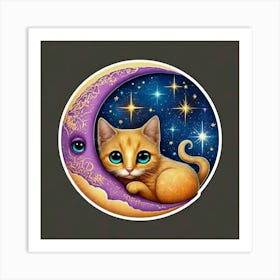 Kitty On The Moon Art Print