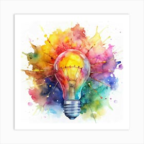 Light Bulb With Watercolor Splatter Art Print