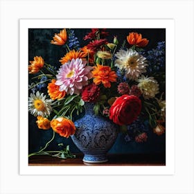 Flowers In A Blue Vase 4 Art Print