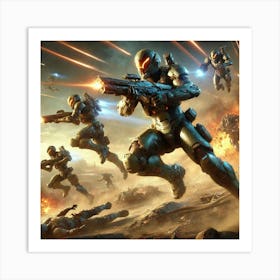 A Dynamic Scene Showcasing The Rapid Assaults Of The Martian Shock Troopers Art Print