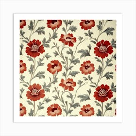 Wallpaper With Red Flowers Art Art Print