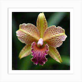 A Close Up Of A Single Exotic Orchid With Intricate Patterns Art Print