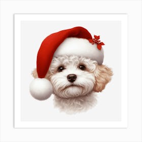 Poodle In Santa Hat 2 Art Print