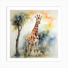 Giraffe Watercolor Painting Art Print