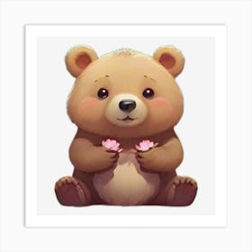 Teddy Bear With Flowers Art Print