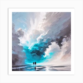 Two People Walking On The Beach Art Print