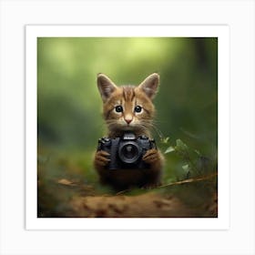 cat and camera Art Print