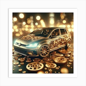 Gold Volkswagen Golf Car Art Print